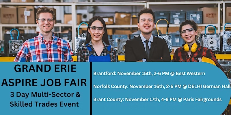 group of applicants with details of the job fair below