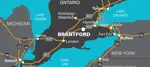 map of Brantford in the centre of Southern Ontario