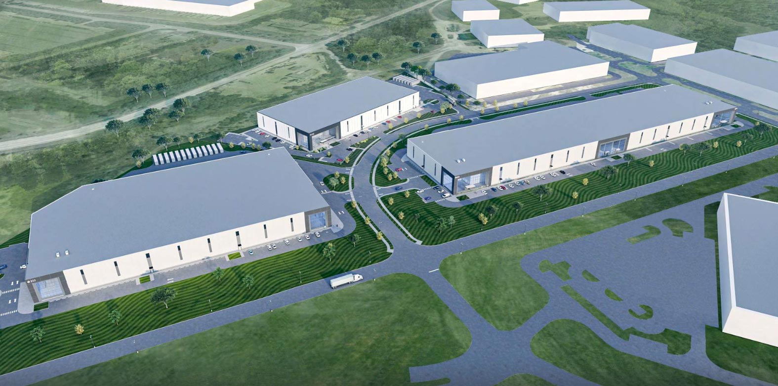 artist rendering of propsed buildings at Granite Telephone City Logistics Centre
